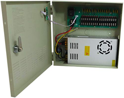 eSecure 12V DC 18 Channel Port 20 Amp with PTC Fuse Distributed Power Supply Box for CCTV DVR Security System and HD/IP Cameras UL Listed