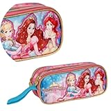 Estojo Escolar Princesas Mágicas Duplo Grande 2 Compartimentos para Lápis, Canetas canetinha escola creche Infantil menina com Alça Nylon