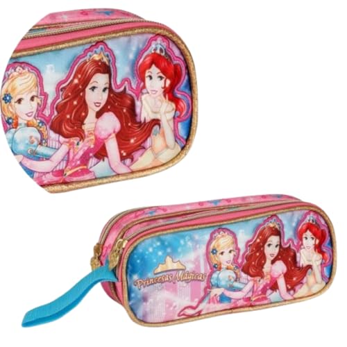 Estojo Escolar Princesas Mágicas Duplo Grande 2 Compartimentos para Lápis, Canetas canetinha escola creche Infantil menina com Alça Nylon