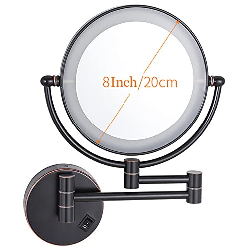 Espejo de maquillaje de montaje en pared LED con rotación de 360 grados espejo de maquillaje iluminado con aumento espejo giratorio de doble cara recargable para baño spa y hotel 3X