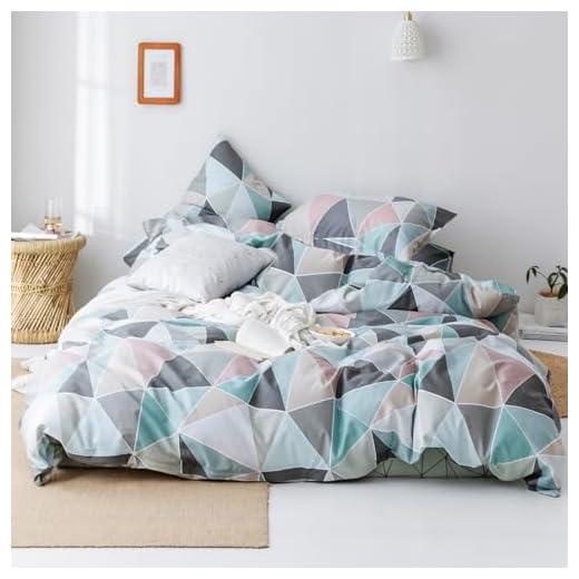 VM VOUGEMARKET Geometric Duvet Cover Set King, Cotton Diamond Duvet Cover Matching 2 Pillow Shams,Colorful Reversible 3 Pieces Bedding Set-King,Diamond