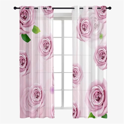 Hiseng Cortinas Salon Modernas, Bonitas Cortinas Dormitorio Juvenil con Ojales, Translucidas Visillos para Ventanas Habitacion, Visillos Salón 2 Piezas (Día de la Madre,107x244cm)