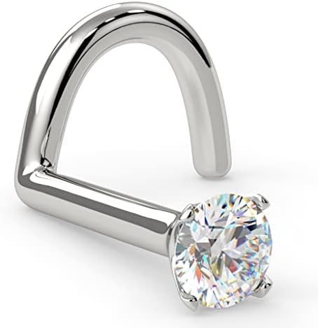 FreshTrends Diamond Nose Stud 14K White Gold Nose Ring Twist Screw 20 Gauge I1 Clarity (1.7mm (0.02 ct. tw.)
