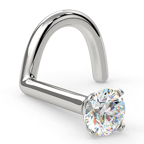 FreshTrends Diamond Nose Stud 14K White Gold Nose Ring Twist Screw 20 Gauge I1 Clarity (1.7mm (0.02 ct. tw.)