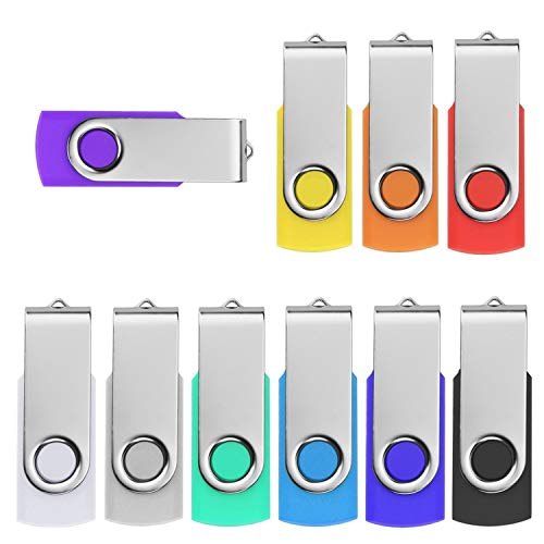 Memoria USB 16GB Pendrives 10 Piezas, Metal Llavero Memoria Memoria Externo Stick 16 Giga USB 2.0 Pen Drive - Almacenamiento de Datos Externo (10 Colores Mezclados)