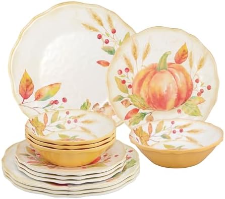 UPware 12 Piece Pumpkin Melamine Dinnerware Sets, Outdoor Dishes ...