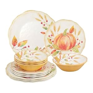 UPware 12 Piece Pumpkin Melamine Dinnerware Sets, Outdoor Dishes Set, Plates and Bowls Sets, Autumn Thanksgiving Decorations, Service for 4, Orange UPware 12 Piece Pumpkin Melamine Dinnerware Sets Outdoor Dishes Set Plates and Bowls Sets Autumn Thanksgiving Decorations Service for 4 Orange