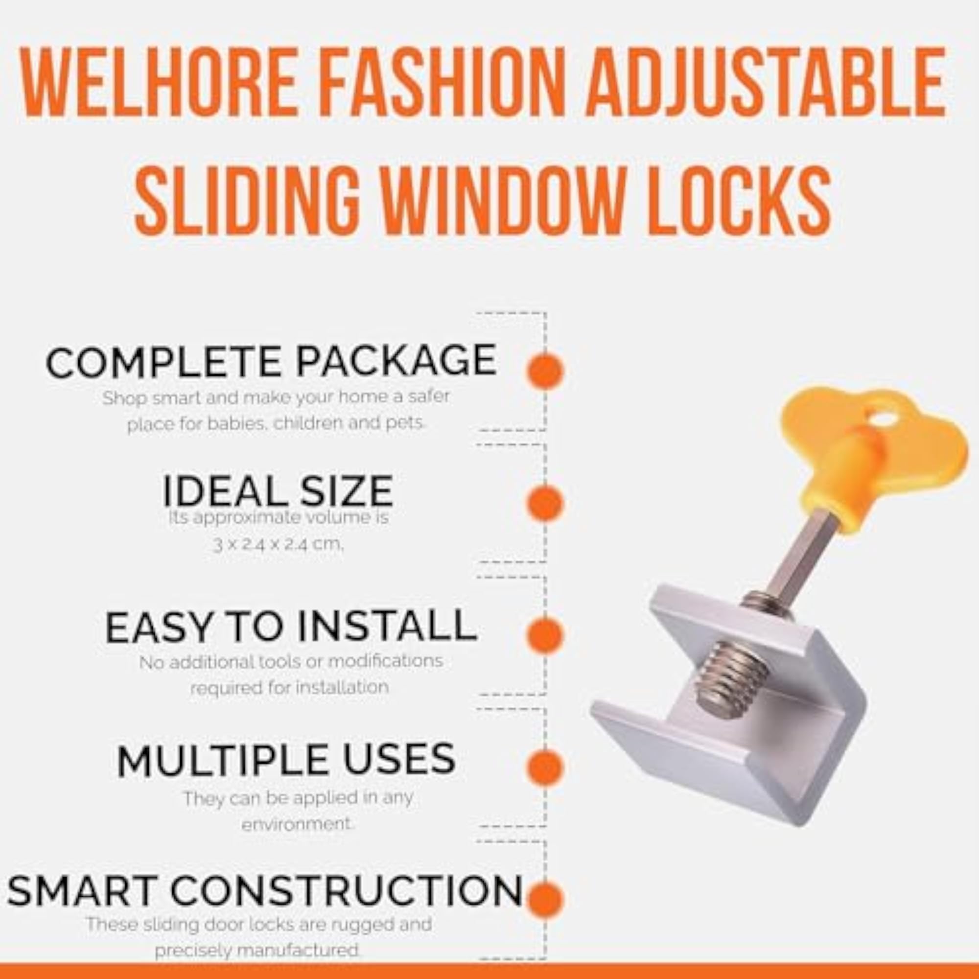 Sliding Window Security Lock with Key