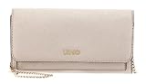 LIU JO Pochette oro da donna con logo. Questa piccola pochette dispone di tracolla a catena rimovibile ed il suo interno è formato da scomparto per tessere e carte, scomparto per banconote e tasca portamonete con zip. Dimensioni: 19x4x10cm. Stagione autunno inverno.  
