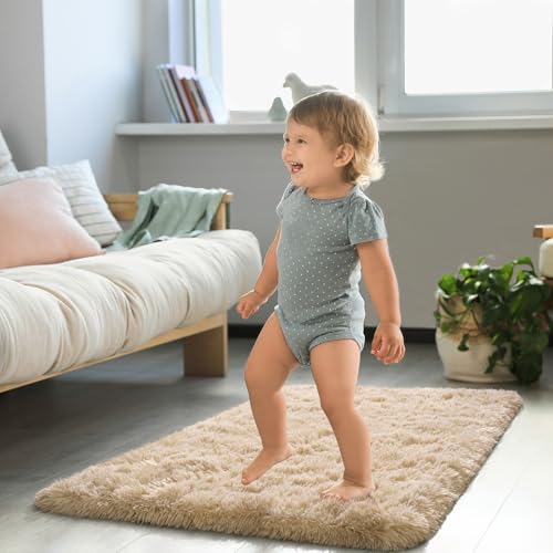 HOMORE Small Rugs for Bedroom 2x3 Feet Beige Rug for Bedroom Bedside Soft Fluffy Area Rugs for Desk Indoor Entrance Door Mat, Small Runner Rugs and Carpets for Dorm Nursery, Light Tan