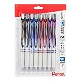 Pentel EnerGel Pearl Retractable Liquid Gel Pen, Needle Tip, 0.7mm, Medium Line, Assorted Ink, 8-Pk (BLN77WBP8M)