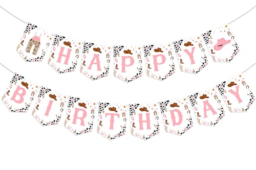 Cowgirl Happy Birthday Banner, Rosa First Rodeo Party Decorations, Western Cowgirl Birthday Banner, Cowgirl Theme Party Supplies