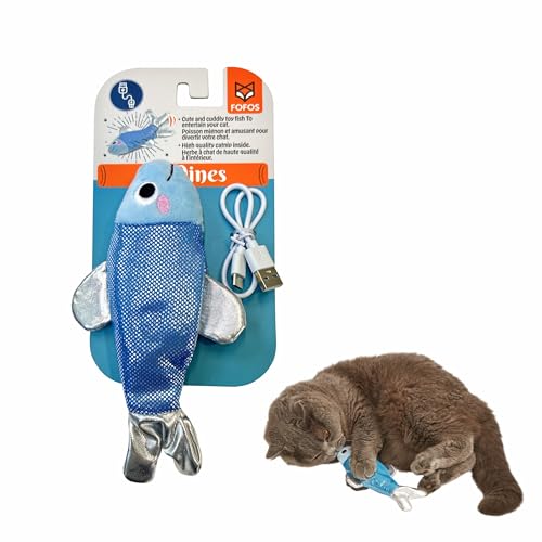 Image of BarkButler x FOFOS Sardine Dancing Fish - Interactive Cat Toys, Touch-Activated Flapping Motion Toys for All Breeds - Blue