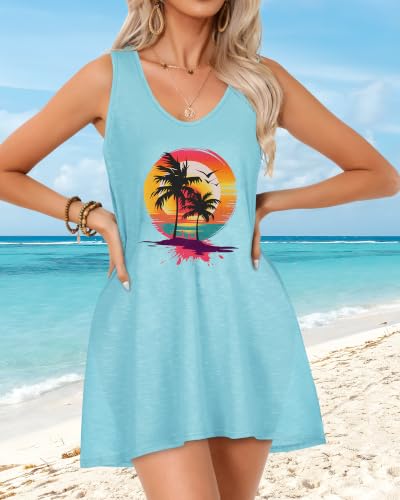 Image of elescat Womens Swimsuit Cover Up Summer Sleeveless T Shirt Beach Dress Tank Bikini Coverups 2026