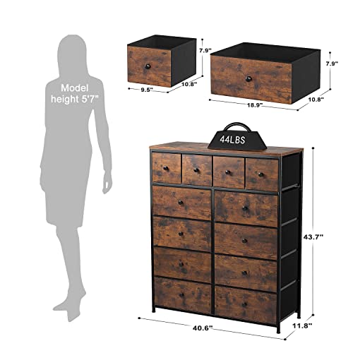 Enhomee 20220604 Dresser, Dresser For Bedroom With 12 Drawers, Tall Dresser With Wooden Top And Metal Frame, Bedroom Dresser Dressers & Chests Of Drawers Clearance thumb #2