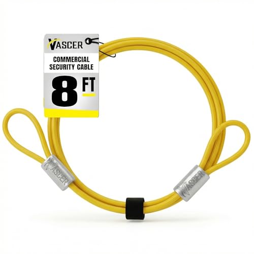 Vascer Heavy Duty Anti-Theft Security Cable - 1/4&rdquo; x 8ft PVC Coated Galvanized Steel Braided Cut-Resistant Lock Cable with Loops for Bikes, Motorcycles, Grills, Gates