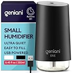 GENIANI Portable Small Cool Mist Humidifier – USB Powered (Not Rechargeable), Compact Desktop Humidifier for Plants, Office, Baby Room – Auto Shut Off & Night Light – Black, 0.25L