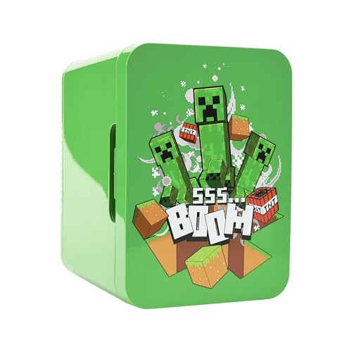 Ukonic Minecraft 4L Mini Fridge, 6-Can Capacity with Creeper TNT Design, AC/DC Thermoelectric Cooler – Portable Snack & Drink Storage for Dorm, Office, or Game Room