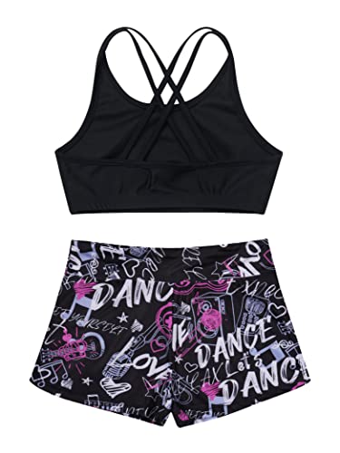 Hedmy Girls Gymnastics/Dance/Sport Two Piece Outfit Kid Racer Back Crop Top with Booty Shorts Tankini Swimsuit4