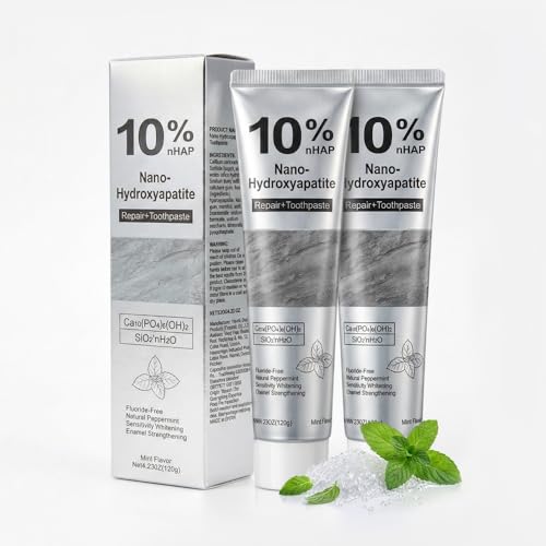 10% Nano-Hydroxyapatite Toothpaste for Sensitive Teeth: Fluoride-Free Whitening and Enamel Protection with Fresh Mint2Pcs