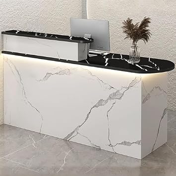 LED Reception Desk, Front Counter with Drawer & Cabinet, Modern Retail Reception Counter, Stylish Reception Area Furniture, Office Front Desk with LED Lighting