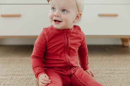 Image of Copper Pearl Baby Zip-Up Footie Pajamas - Soft Stretchy Sleep and Play Footies for Boys and Girls