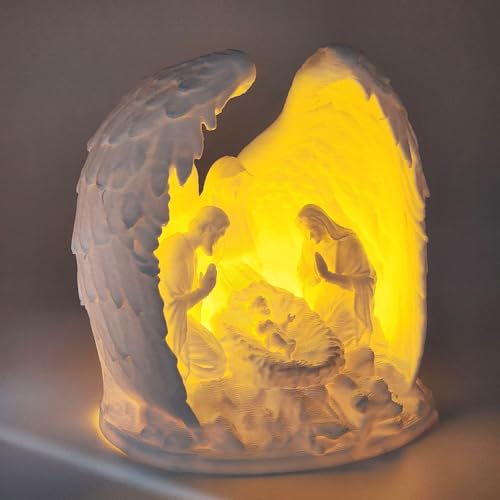 CUBIX3D Nativity Angel Lamp with Tealight | 3D Printed Holy Family Night Light | Christmas Crib LED Decor for Home, Gifts & Festive Display (White, 110 mm)