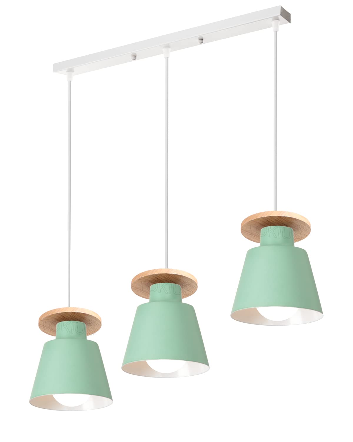 TOKIUS Lámpara de Techo LED 3 Luces Lámpara Colgante Madera Ø120mm Escandinavo Moderno Estilo E27 Iluminación Colgante para Sala Comedor Dormitorio (Verde, Tipo B)