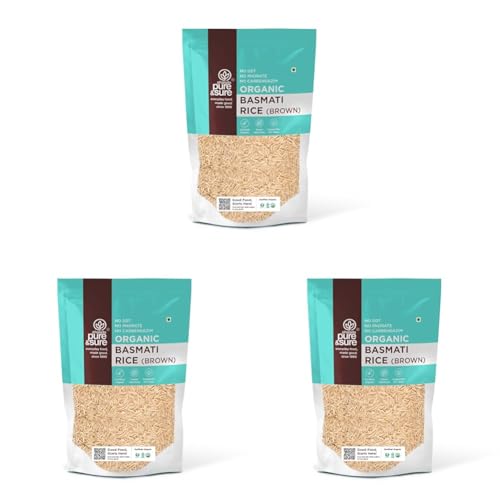 Image of Pure & Sure Organic Brown Basmati Rice 1Kg | 100% Naturally Processed & Unpolished Brown Chawal | Rich in Protein & Fiber | Helps to control Diabetes & Blood Pressure (Pack of 3)