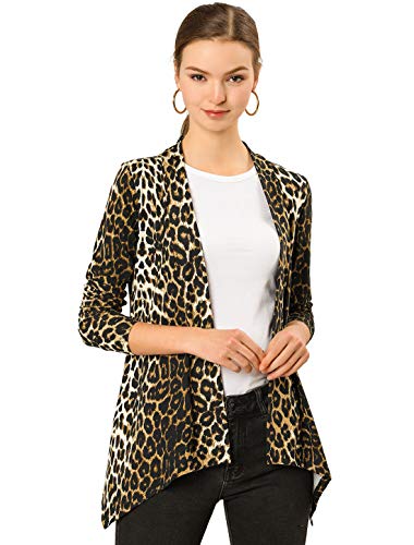 Allegra K Women's Long Sleeves Open Front Leopard Prints Cardigan XL Black