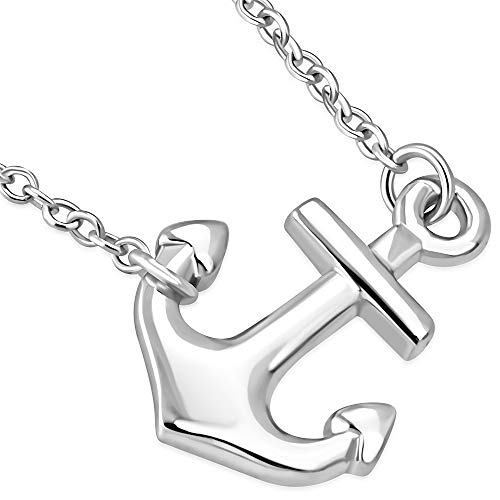 Sterling Silver Polished Anchor Sideways Pendant Necklace