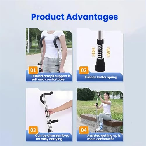 Stampelle ascellari per adulti, stampelle mediche da passeggio con caratteristiche regolabili e cuscinetti confortevoli, adatte per uomini e donne