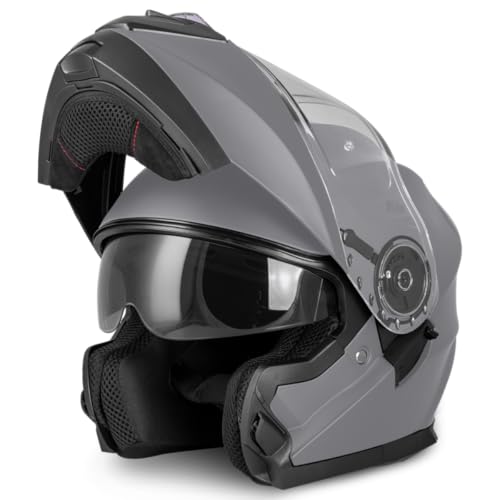 VINZ Santos Casco Modular con Visera Solar | Casco Moto & Scooter & Ciclomotor | ECE 22.06 Homologado | En Tamaño XS   XXL | para Hombre y Mujer   Titanio Mate