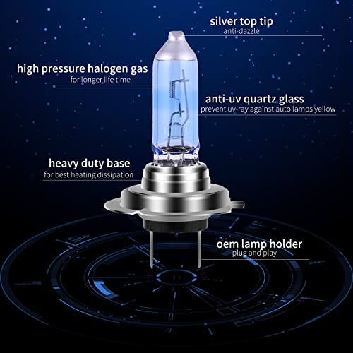 Image of H7 Headlight Bulb Halogen Headlight Bulb 5000K Super White Light Long Life Replacement PX26D 12V /55W (H7, 4 Pack)