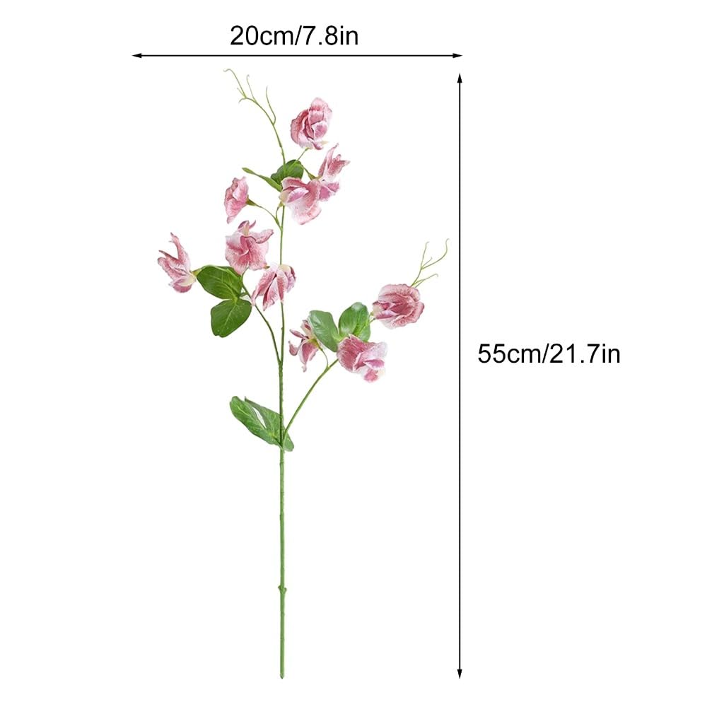 Fiori artificiali di pisello, 55 cm, in finta seta, ornamento floreale, ramo di pisello in seta (rosa scuro)