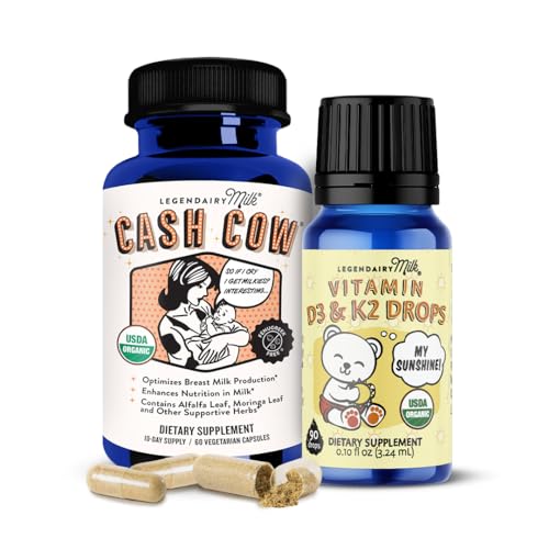 Image of Legendairy Milk Cash Cow + Baby Vitamin D3 & K2 Liquid Drops, Nourishing Moms & Babies - Breastfeeding Support with Vital Daily Nutrients for Baby's Growth