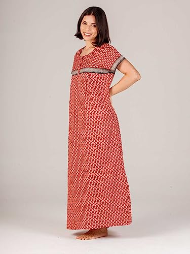 Image of Evolove Women's Cotton Long Maxi Night Gown Nighty Dress with Pocket & Stylish Button, Super Soft Comfortable (LNG-Button)
