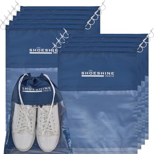 Image of SHOESHINE Shoe Bag Travel Packing Pouches with Large Window -Women & Men Shoes Cover Travelling Organizer and Storage Pouch - Pack of 10 Navy Blue