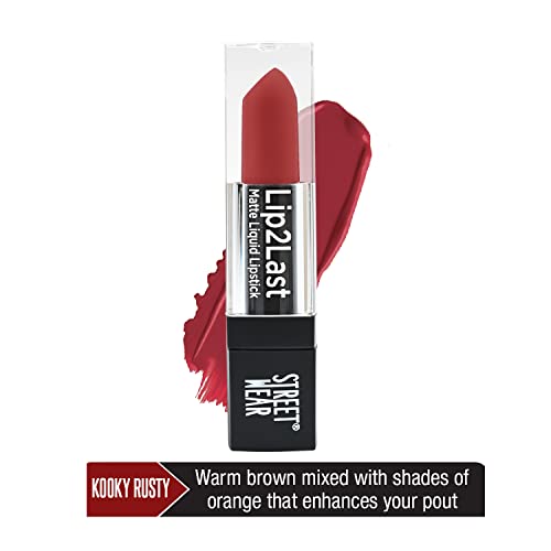 Image of STREET WEAR Lip2Last Matte Liquid Lipstick -Kooky Rusty (Red) - 5 ml - Transferproof, Smudgeproof, Mask Friendly, Non-Drying Formula, Enriched With Vitamin E - Lasts AM To PM!