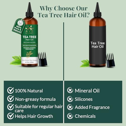 Image of AVD ORGANICS Tea Tree Oil for Hair Growth & Scalp 6.7 fl oz | 100% Pure and Natural Tea Tree Hair Oil | Soothes Itchy & Scalp Treatment | Moisturize Skin Strengthen Hair | 200 ML