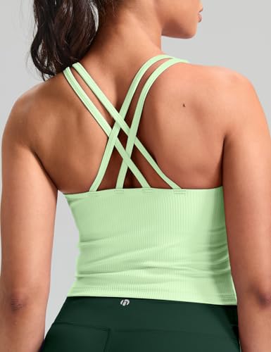 Image of HeyNuts Zeal Bras Longline Ribbed Medium Support Sports Bras, Crisscross Back Tank Tops with Removable Pads A-D Cups