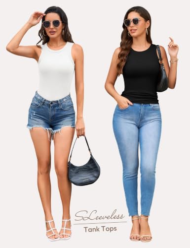 MLYENX 3 Pack Tank Tops for Women Sleeveless High Neck Ribbed Casual Basic Stretchy Fitted Summer Going Out Fashion Clothes — view 2