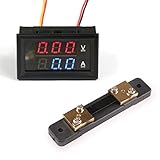 DROK Digital LED Current Voltage Measurement DC 0-100V/50A Ampere Volt Meter Red/Blue Dual Color