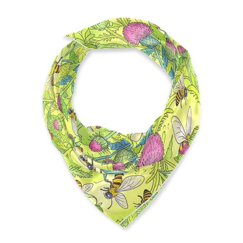 BCFHRGT Scottish Thistle Bee Lover square silk scarf fashion hijab for women for winter bufandas para mujer elegantes