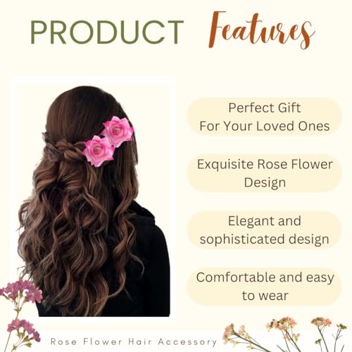 Image of Hair Flare Artificial Plastic & Metal Rose Flower with An Abundance of Petals Design Hairpin /Hair Clip /Judabun | Bridal Hair Accessories, Wedding, Festival for Women & Girls - 2700, Set of 2