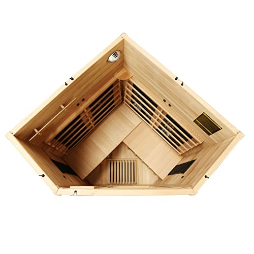 Dewello Infrarotkabine Infrarotsauna LAKEFIELD PRO 120×120 inkl. Duo Strahler, Vollspektrumstrahler, Bodenstrahler Hemlockholz & Zedernholz, LED- Farblicht, Bluetooth, FM, MP3, USB-6