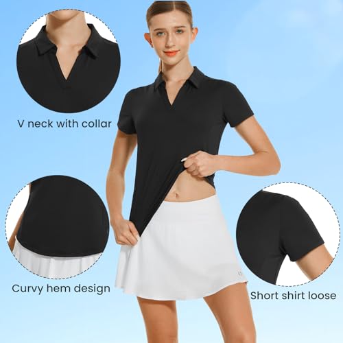 HODOSPORTS Women's Golf Polo Shirts Short Sleeve Collared V Neck Tennis Shirt Quick Dry Fit UPF 50+ Golf Apparel Clothes4