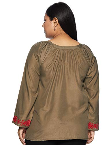 Image of pluss Women's Regular Fit Top (LTP4232-KHAKI-XXL Beige 2XL)