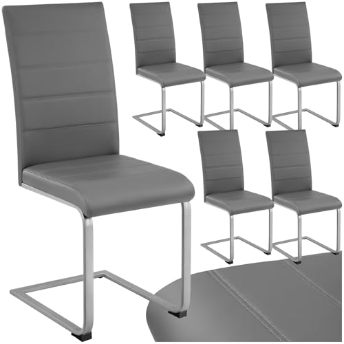 tectake Freischwinger Schwingstuhl, Stuhl 6er Set, Moderne Esszimmerstühle oder Küchenstühle mit strapazierfähigem Kunstleder Bezug - grau tectake Freischwinger Schwingstuhl, Stuhl 6er Set, Moderne Esszimmerstühle oder Küchenstühle mit strapazierfähigem Kunstleder Bezug - grau