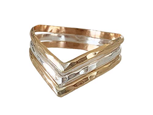 Toe Rings & Things Triple Chevron Gold And Sterling Finger Or Thumb Ring | Unisex Sizes 5 - 12 | Made In Usa (11) #TOP6